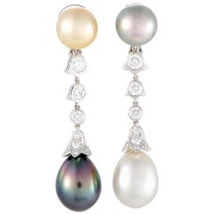 Cartier Diamond Tahitian South Sea Pearl Platinum Clip-On Earrings