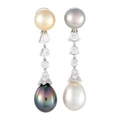 Cartier Diamond Tahitian South Sea Pearl Platinum Clip-On Earrings