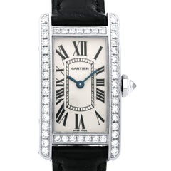 Cartier ladies White Gold Diamond Tank Americaine Quartz Wristwatch 