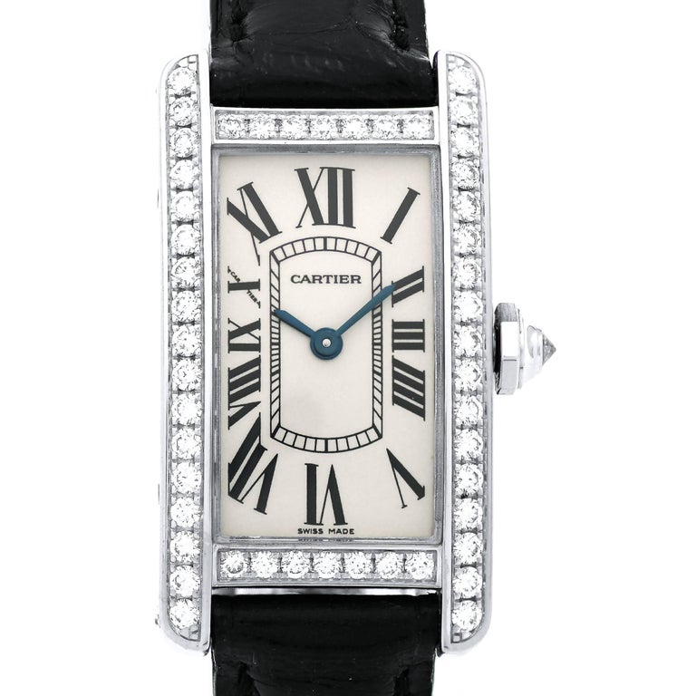 Cartier ladies White Gold Diamond Tank Americaine Quartz Wristwatch at