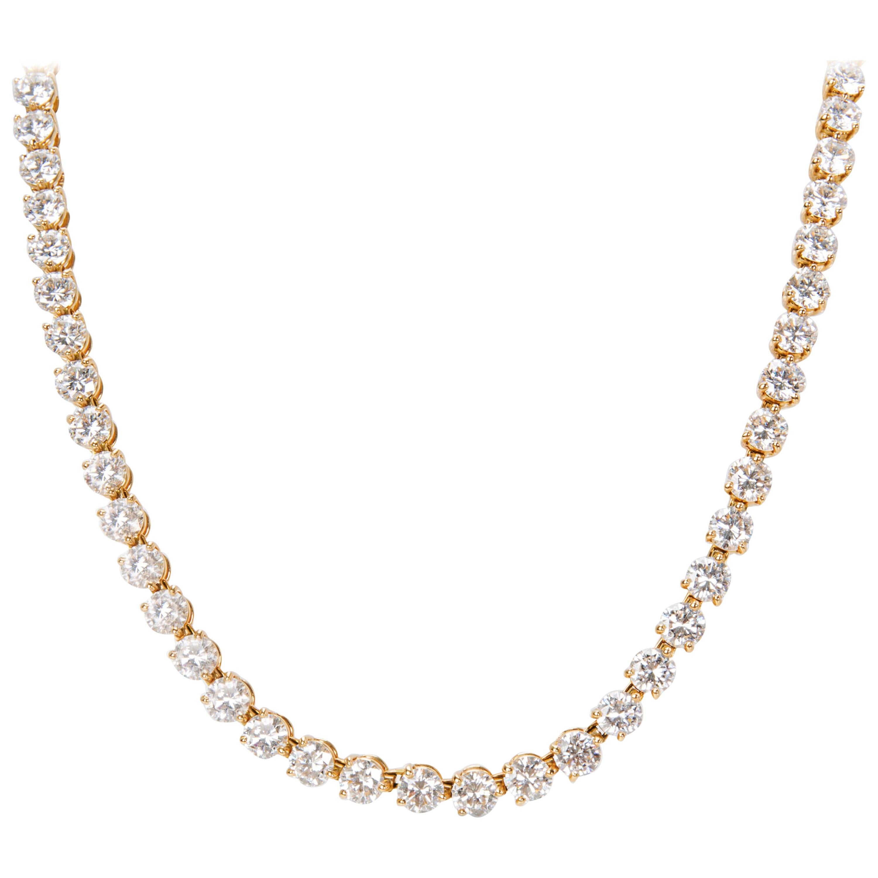 Cartier Diamond Tennis Necklace in 18 Karat Yellow Gold 25.20 Carat