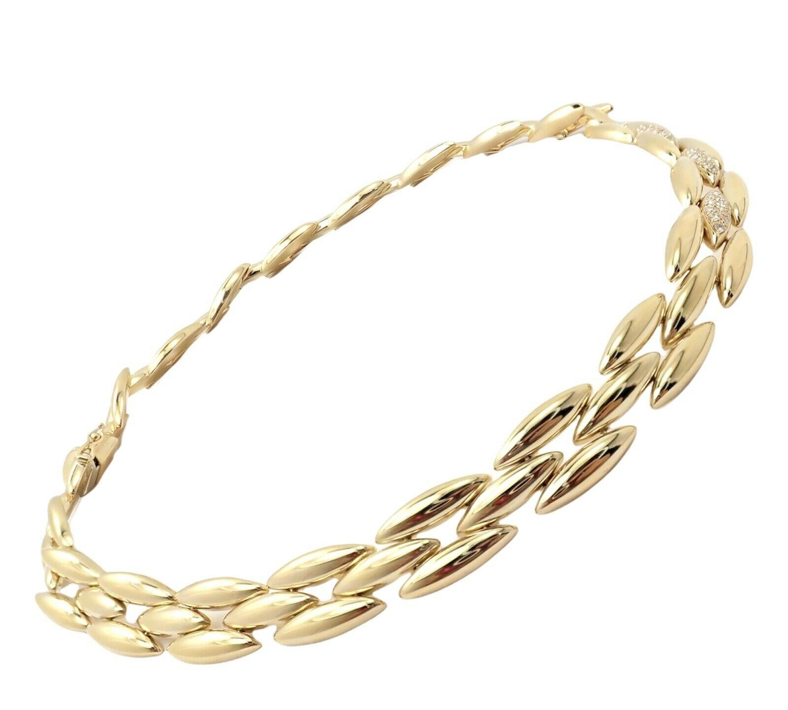 Cartier Diamond Three Row Gentiane Rice Link Yellow Gold Necklace For Sale 2