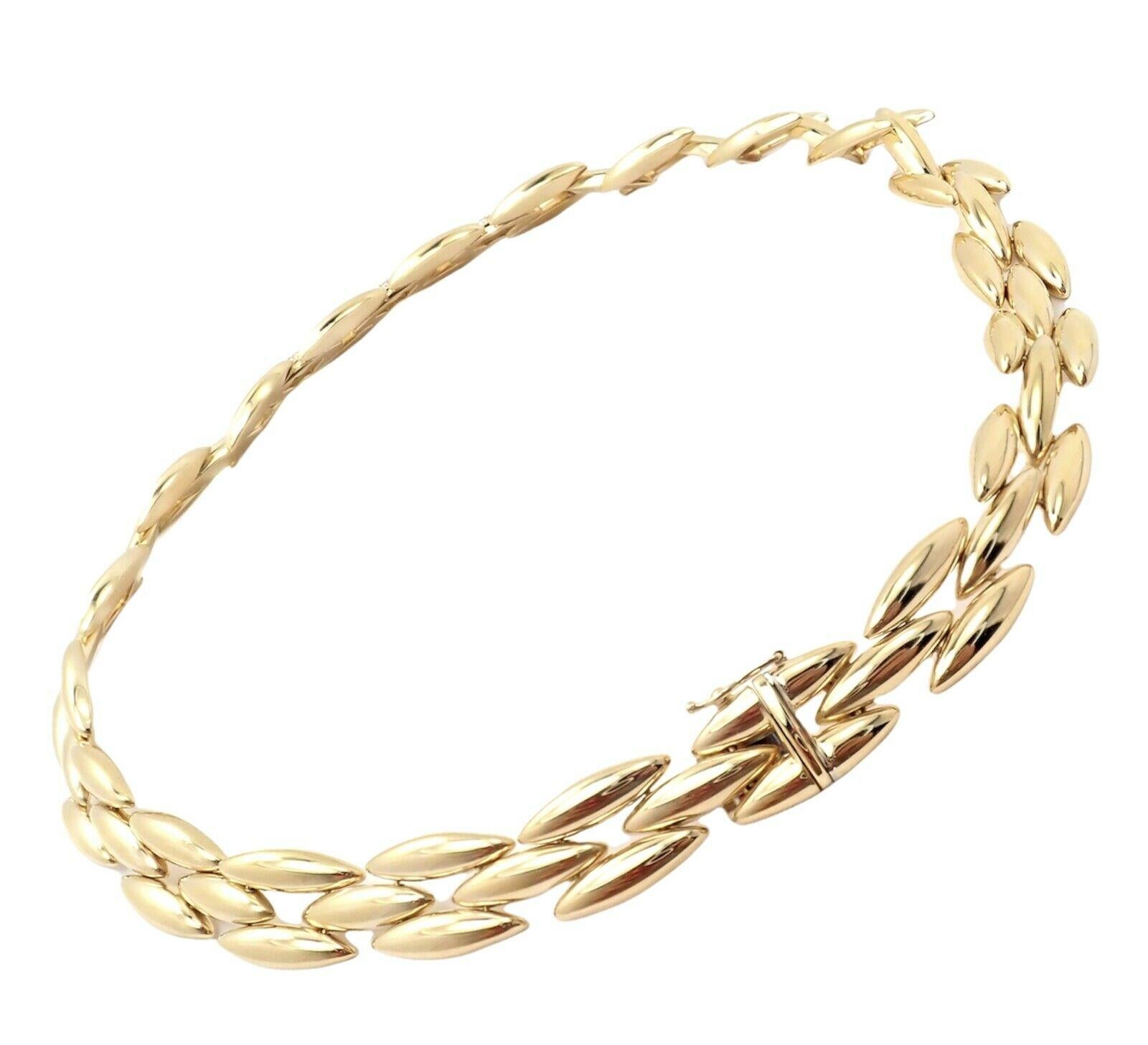 Cartier Diamond Three Row Gentiane Rice Link Yellow Gold Necklace For Sale 3