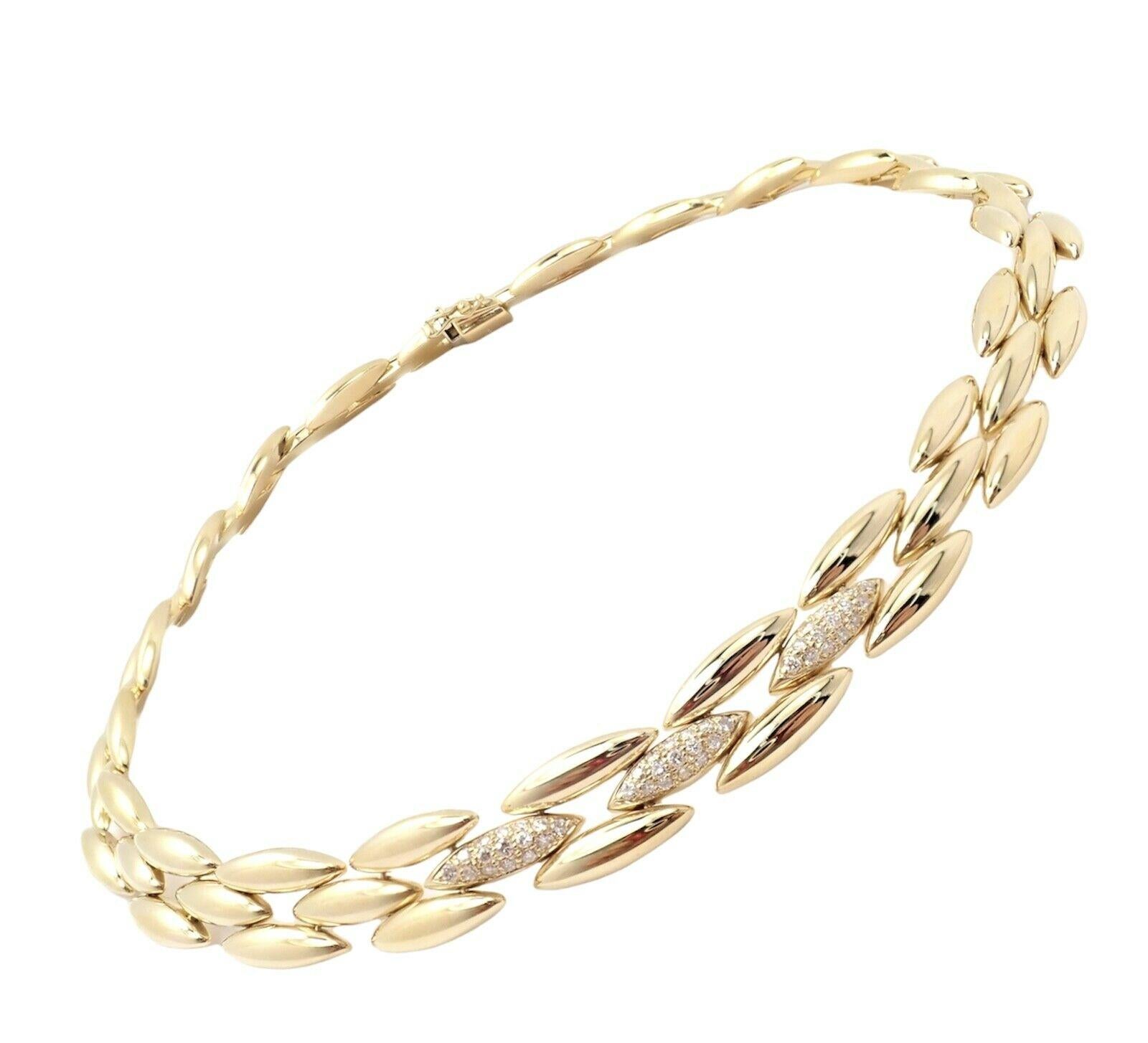 18k Yellow Gold Diamond Gentiane 3 Row Rice Link Necklace by Cartier. 
With 54 Round brilliant cut diamonds VVS1 clarity F color Total Diamond Weight approx. 1ct
This beautiful necklace comes with an original Cartier box.
Details: 
Total Length: