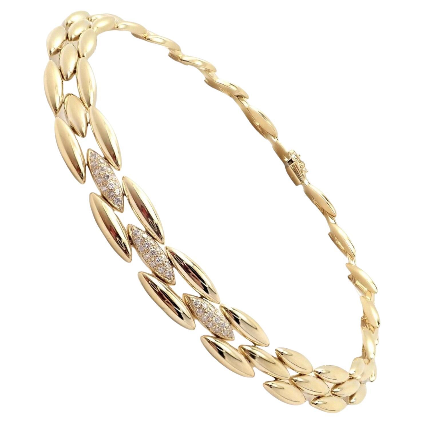 Cartier Diamond Three Row Gentiane Rice Link Yellow Gold Necklace For Sale