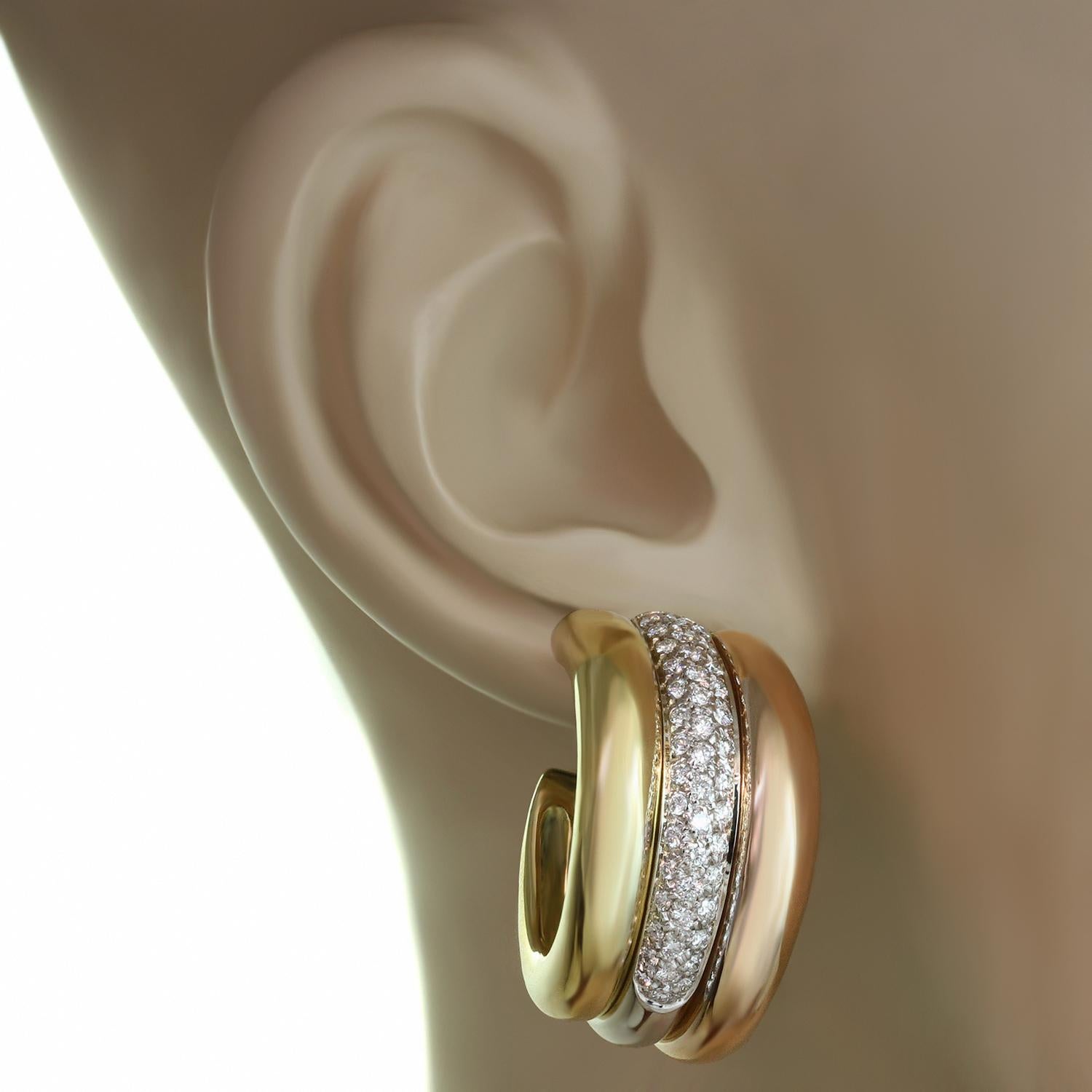 Brilliant Cut Cartier Diamond Tri-Color Gold Large Earrings For Sale