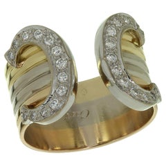 Cartier Diamond Tri-Color Gold Open C Band Wide Ring