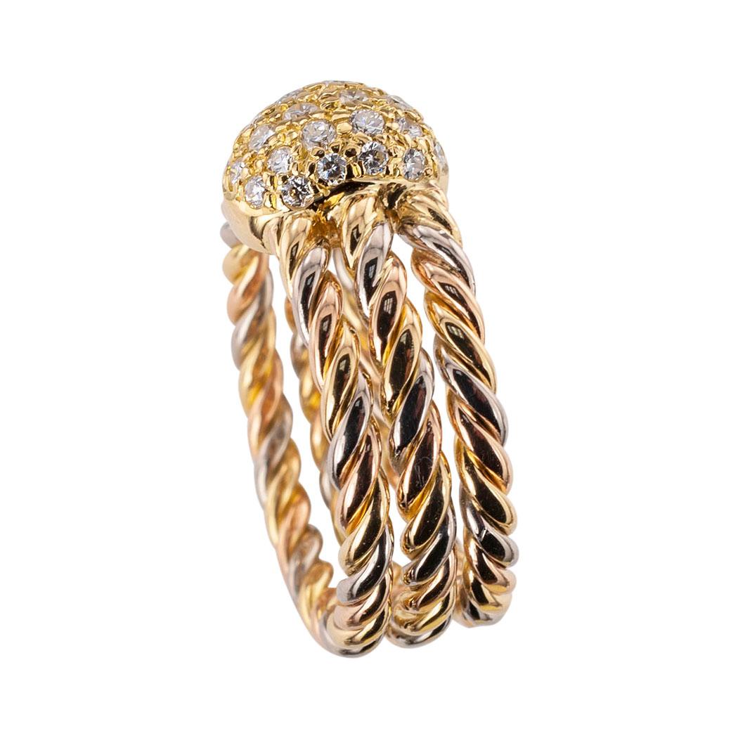 Round Cut Cartier Diamond Tricolor Gold Ring