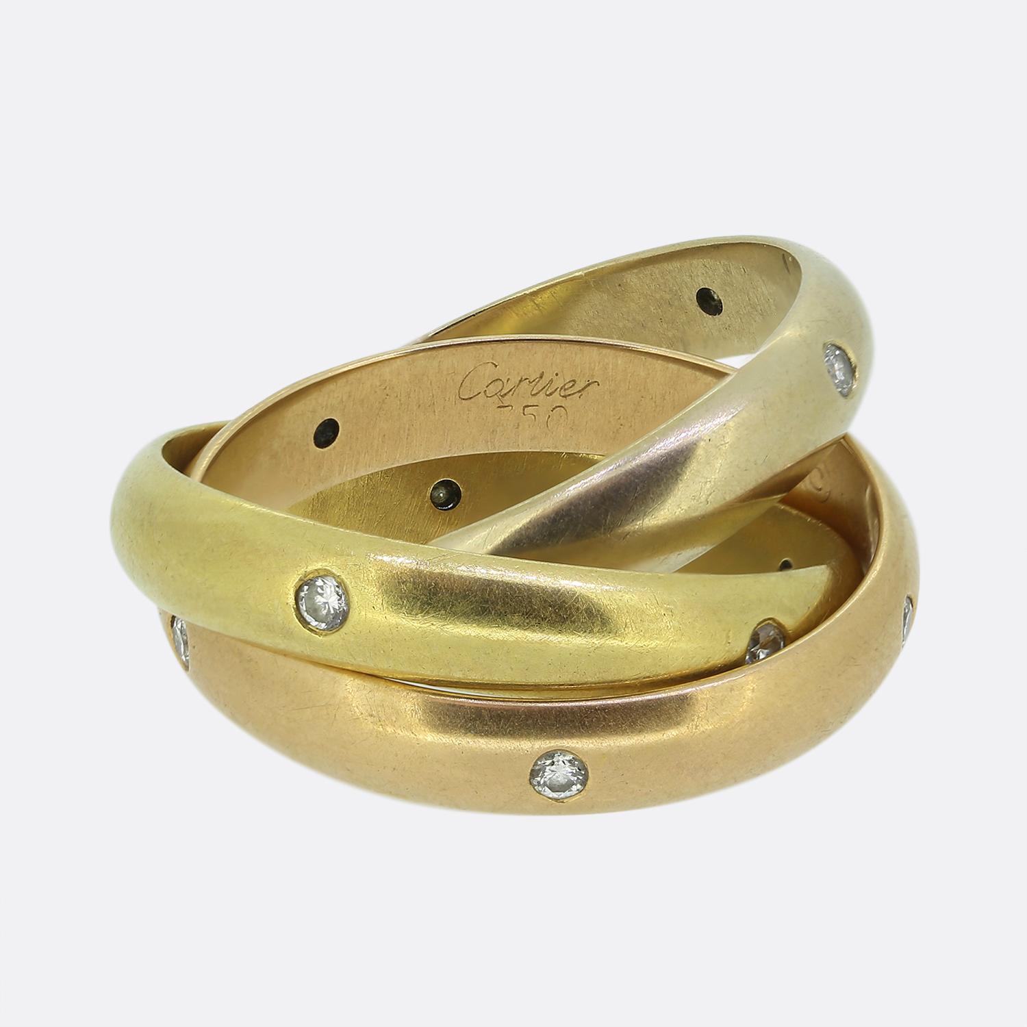 Brilliant Cut Cartier Diamond Trinity Band Ring Size N (54) For Sale