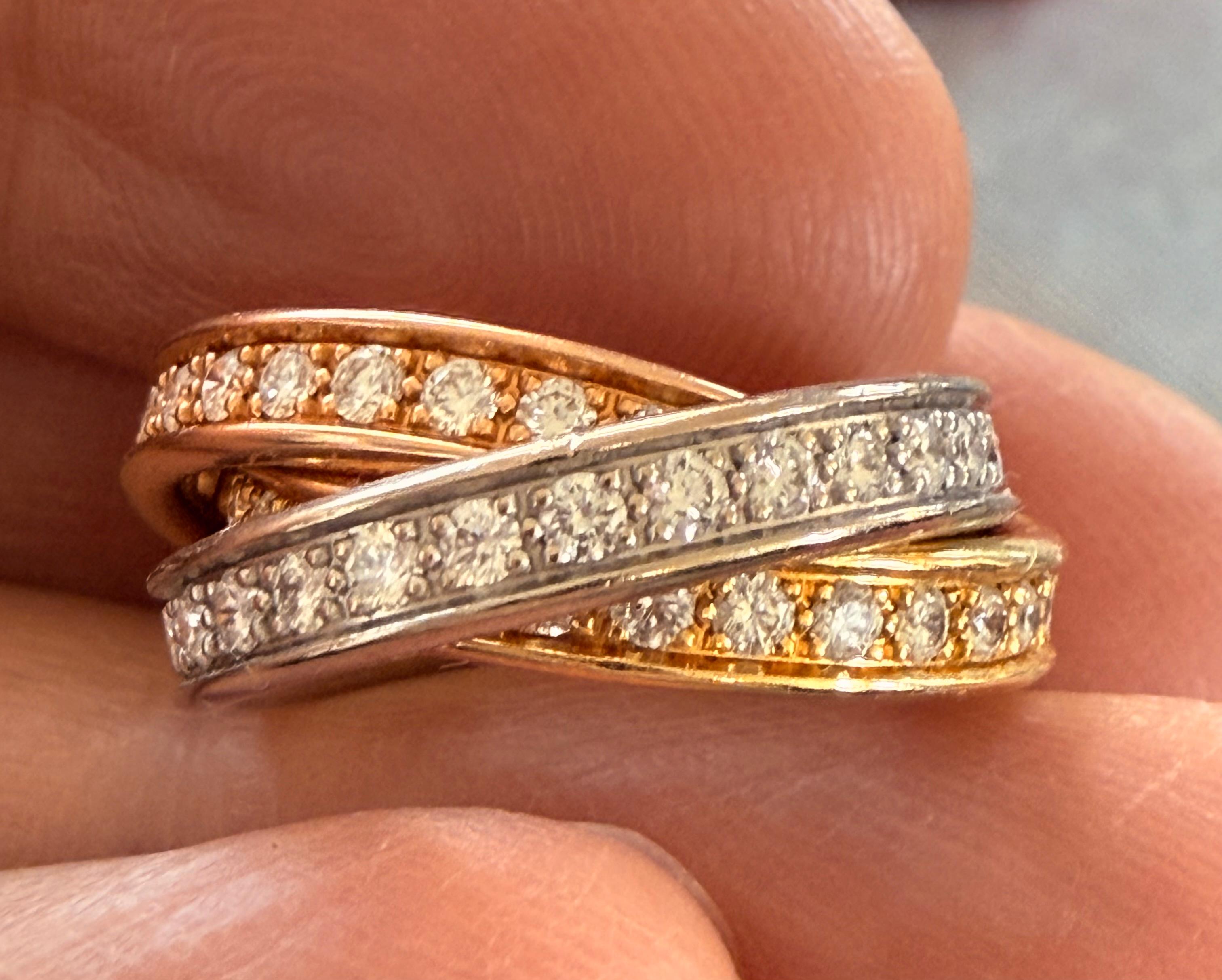 Cartier Diamond Trinity Band Rolling Ring tri Color 18K 3