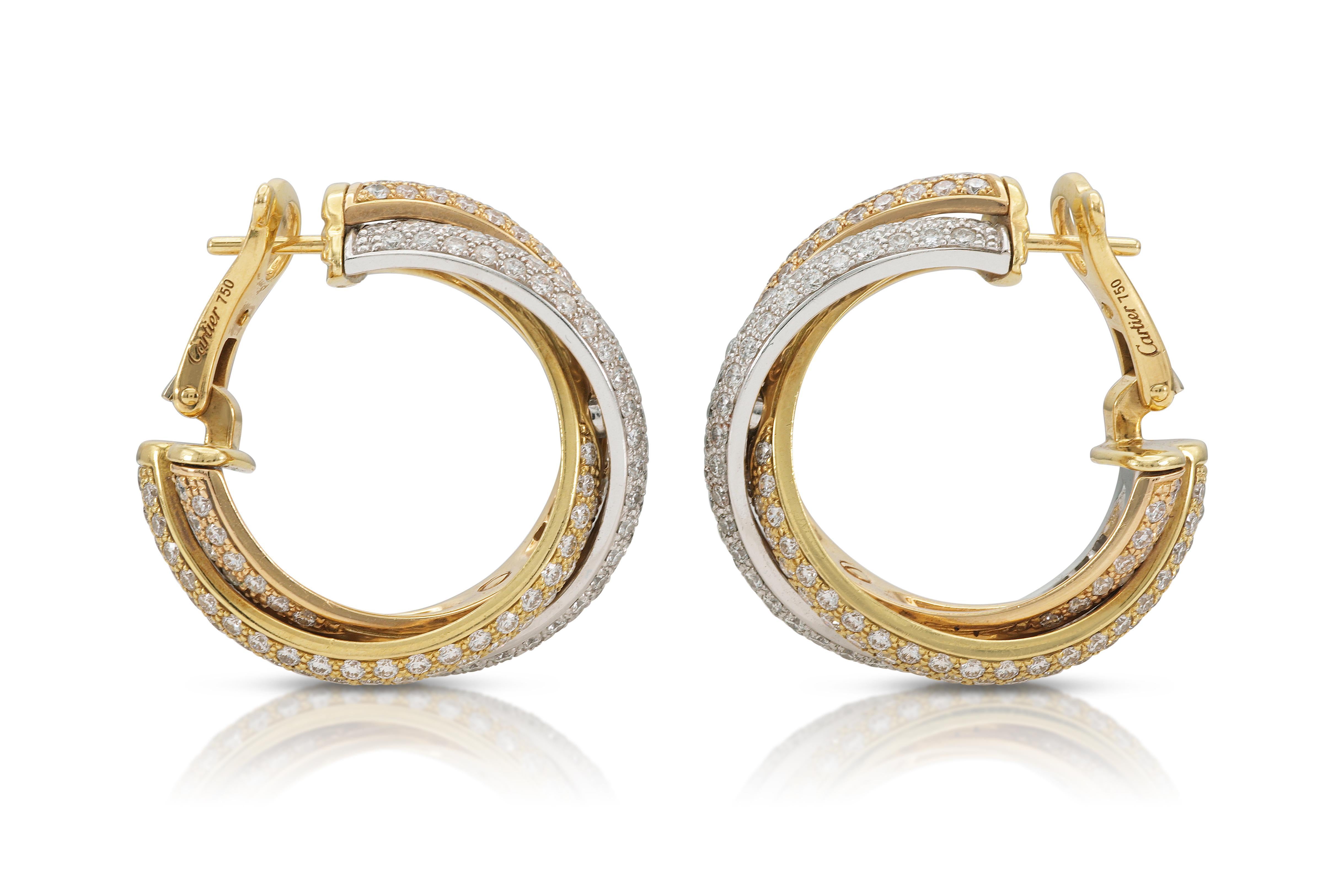 Round Cut Cartier Diamond Trinity Earrings For Sale