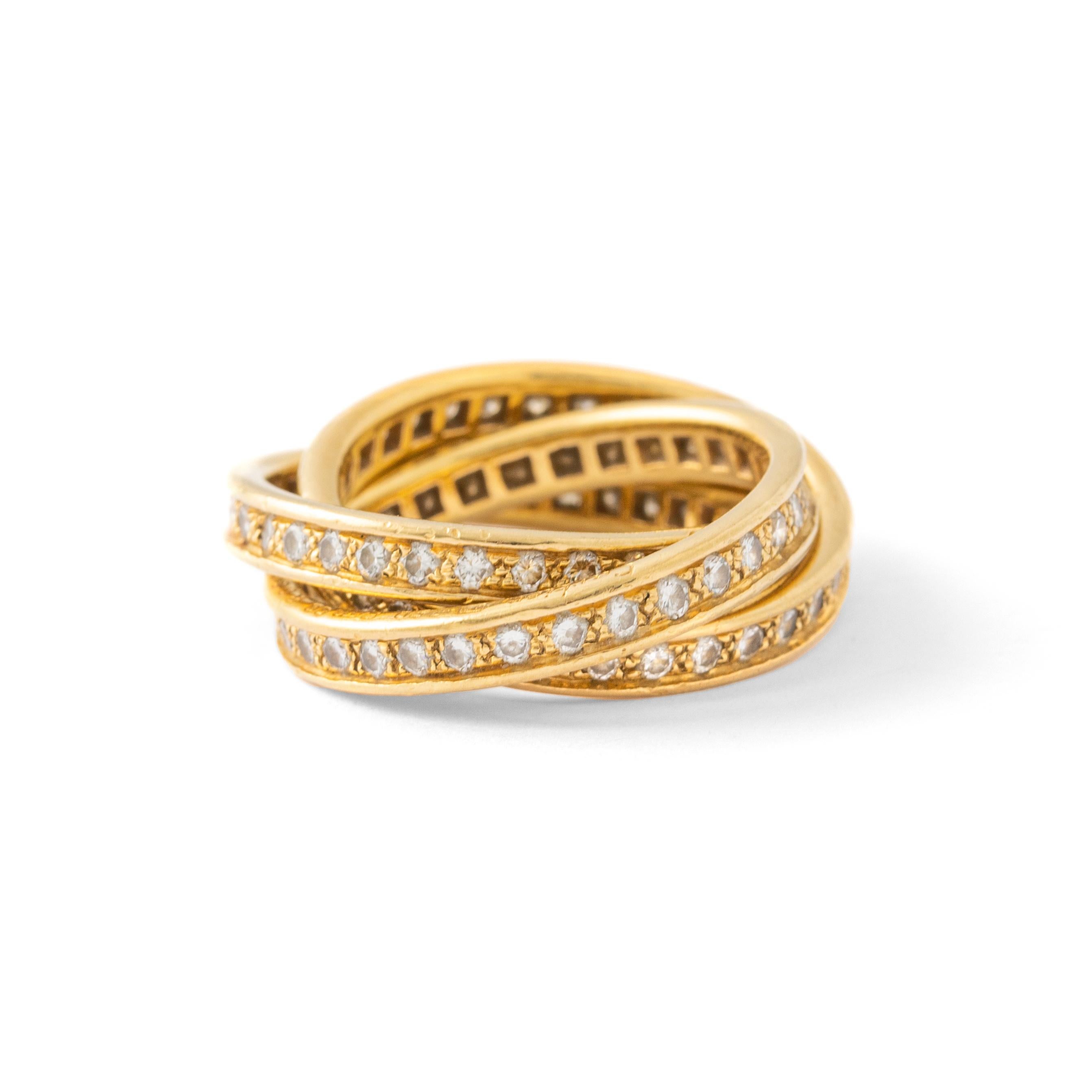 Round Cut Cartier Diamond Trinity Gold 18K Ring For Sale