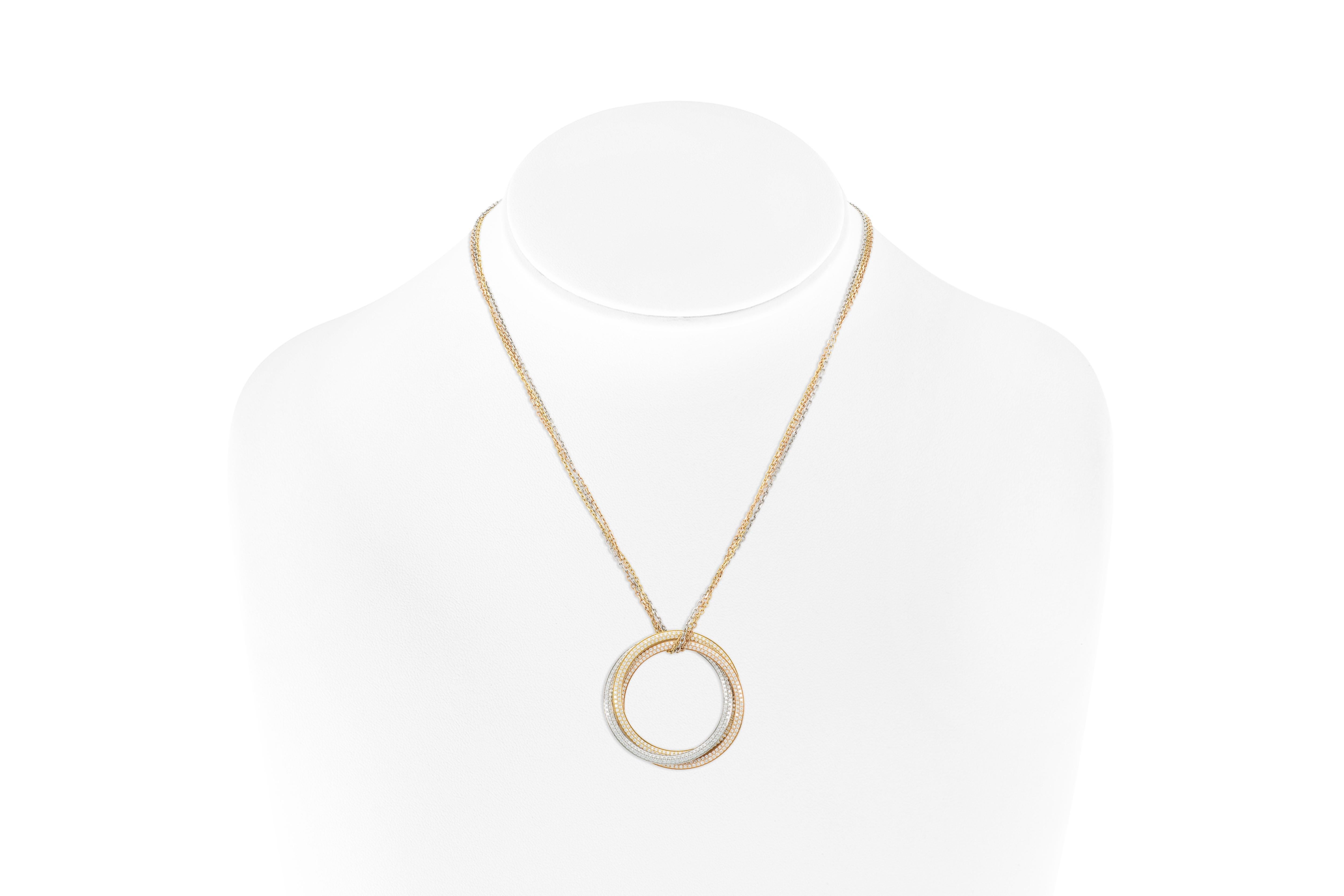 Round Cut Cartier Diamond Trinity Pendant Necklace For Sale
