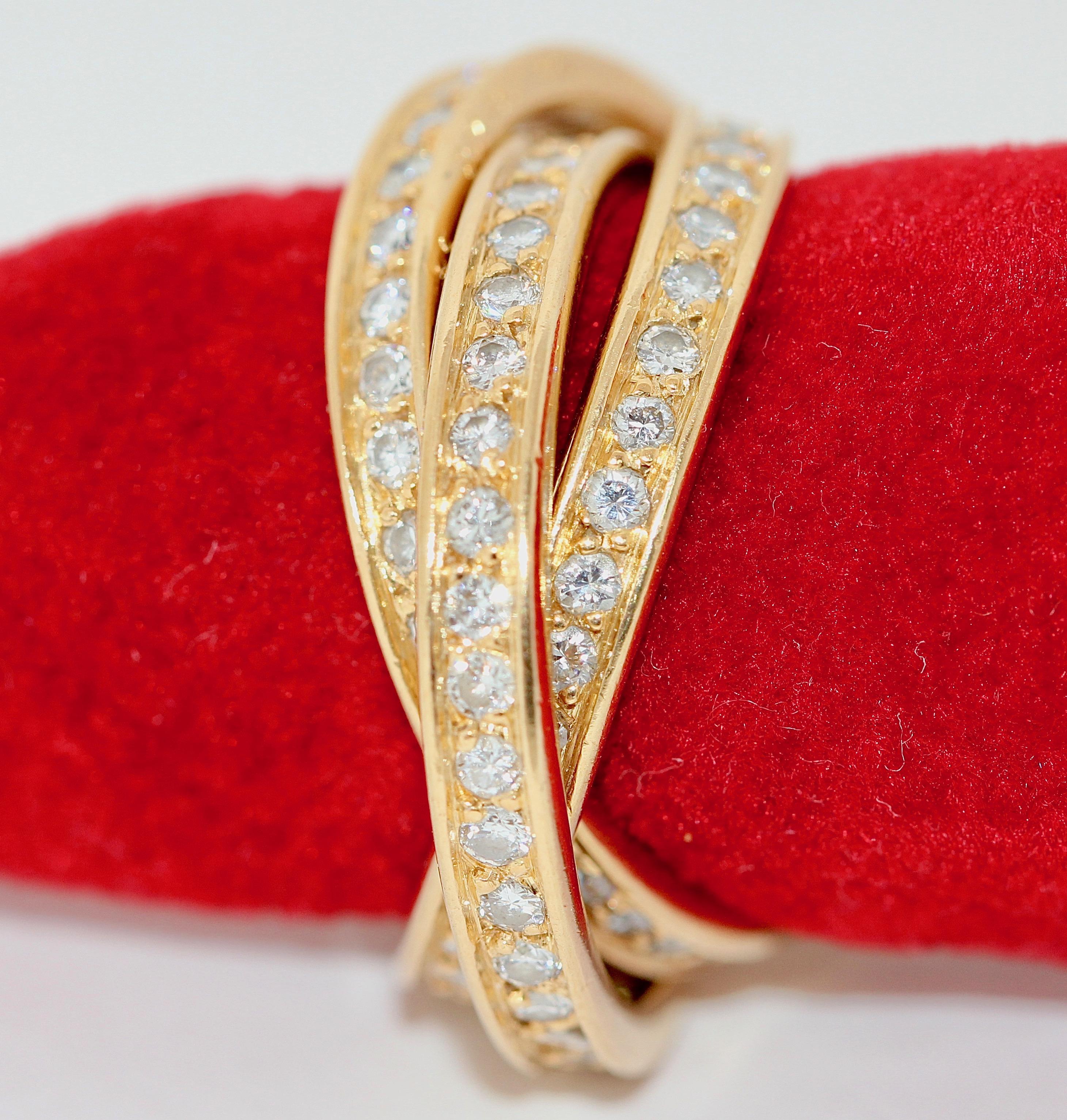 Modern Cartier Diamond Trinity Ring, 18 Karat Gold
