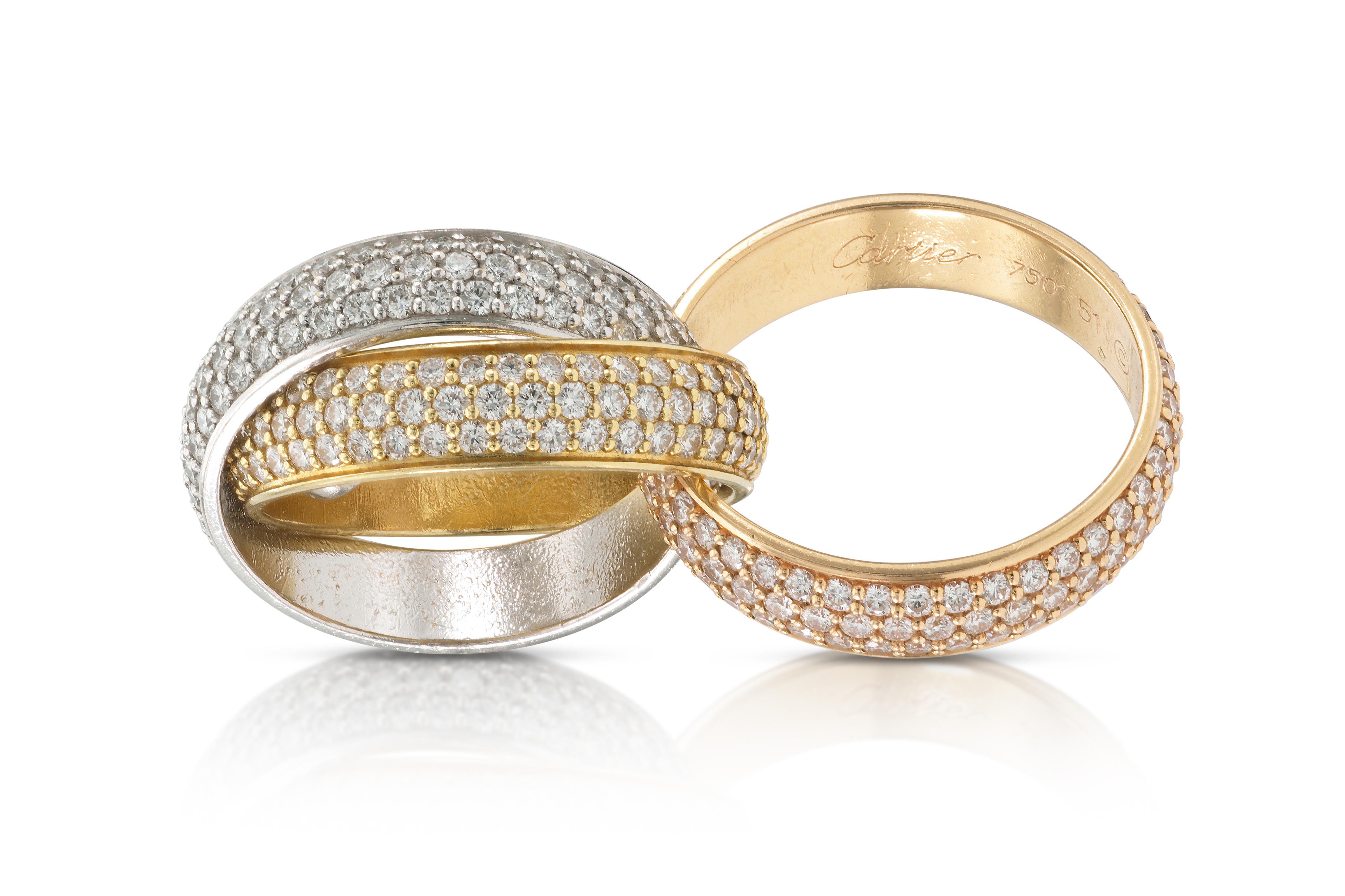 Round Cut Cartier Diamond Trinity Ring For Sale