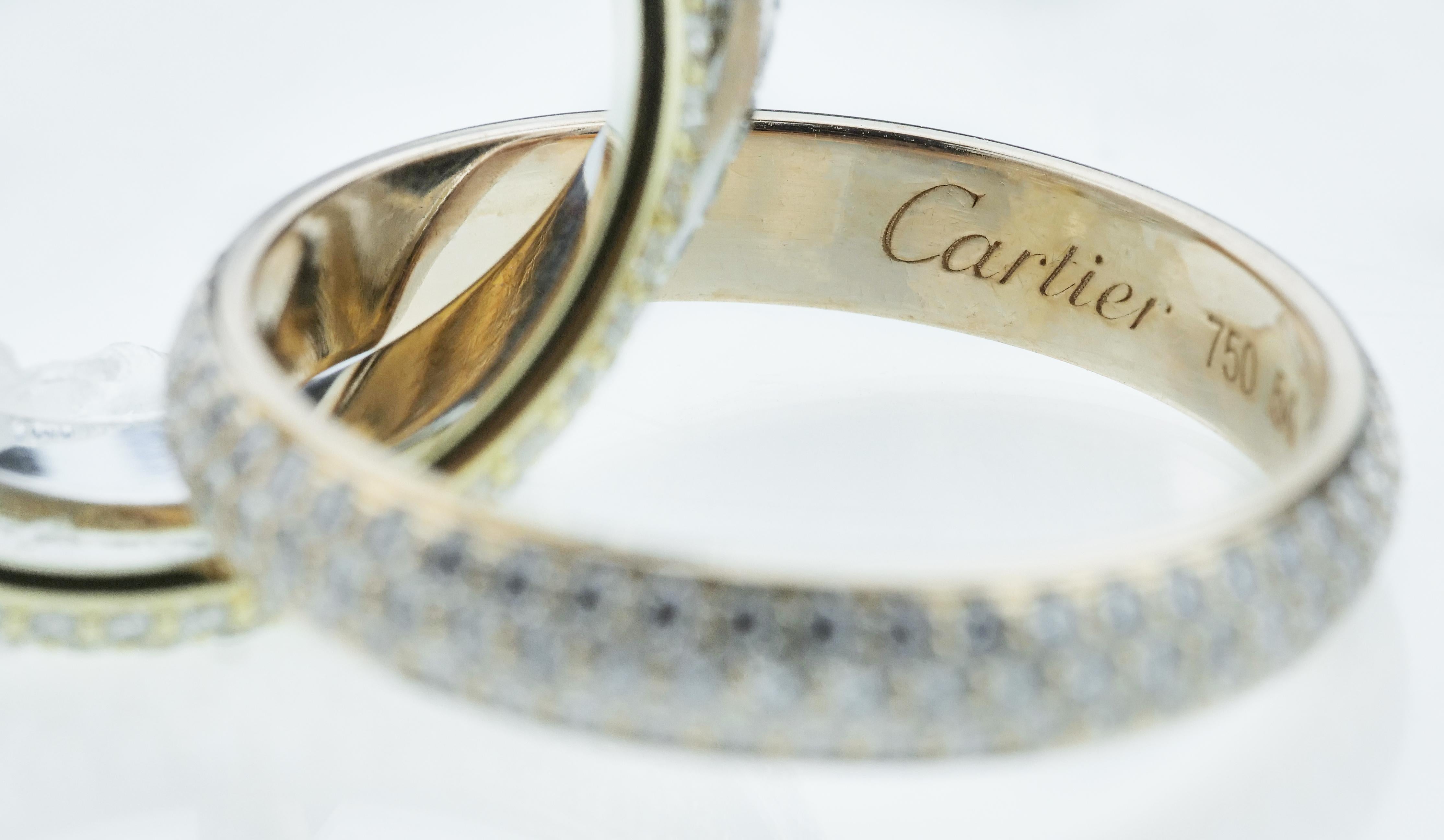 Cartier Diamond Trinity Ring, Medium Model, 18 Karat White, Rose, Yellow Gold In Excellent Condition In London, GB