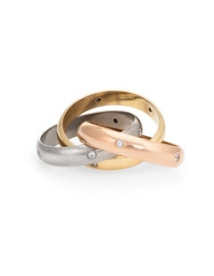Cartier Diamond Trinity Ring US 5 1/4 18 Karat Tri Gold Box and Papers Estate