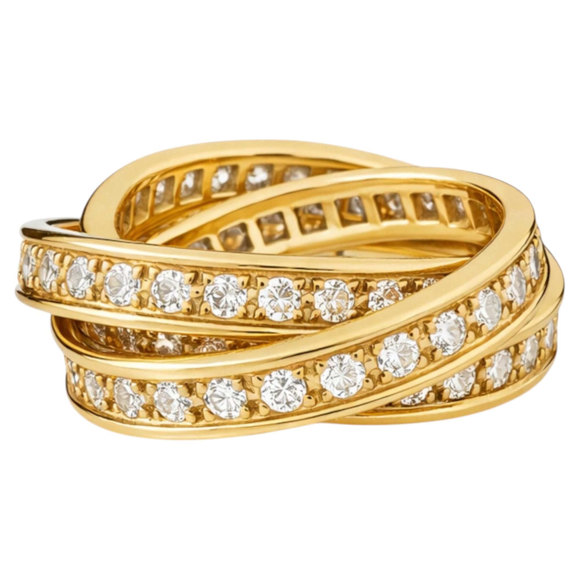 Cartier Diamond Trinity Rolling Band Ring 18K Yellow Gold 2.50 Carats For Sale