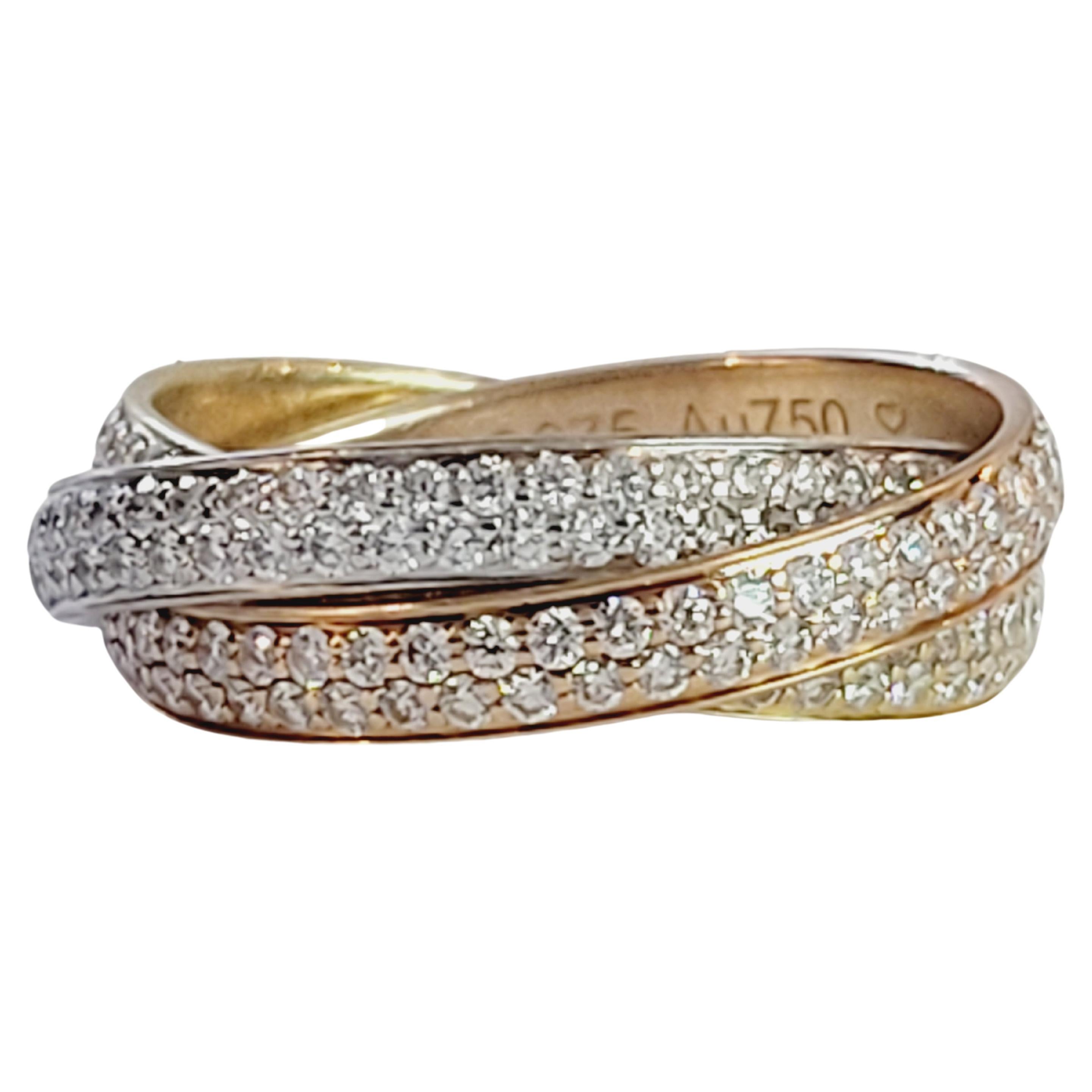 Cartier Diamond Trinity Small Model Tri-Color Gold Band Ring For Sale at  1stDibs