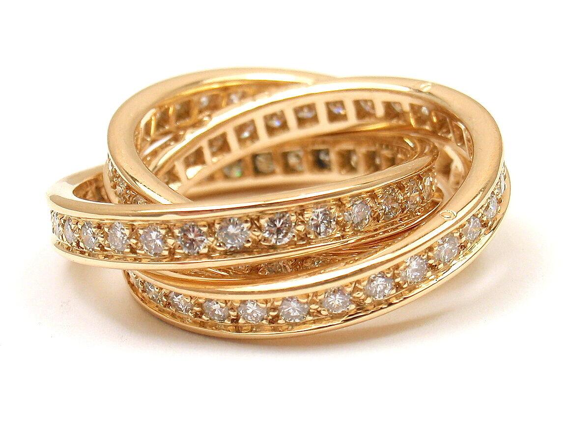 18k Yellow Gold Diamond Trinity Band Ring by Cartier. 
With Round Brilliant cut diamonds VVS1 clarity, F-H color total weight approx. 1.5ct
Details: 
Size:  European 50, US 5.25
Weight: 9 grams 
Width: Single Band Width: 3.5mm; Total Ring Width: