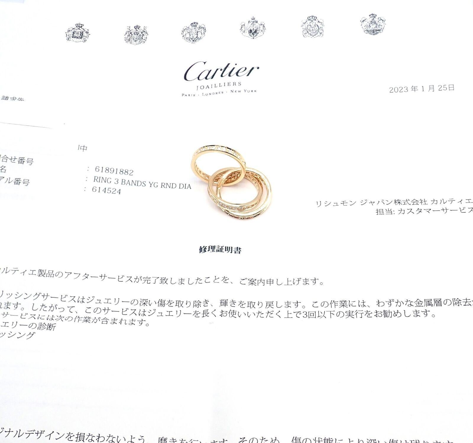 Brilliant Cut Cartier Diamond Trinity Yellow Gold Band Ring For Sale