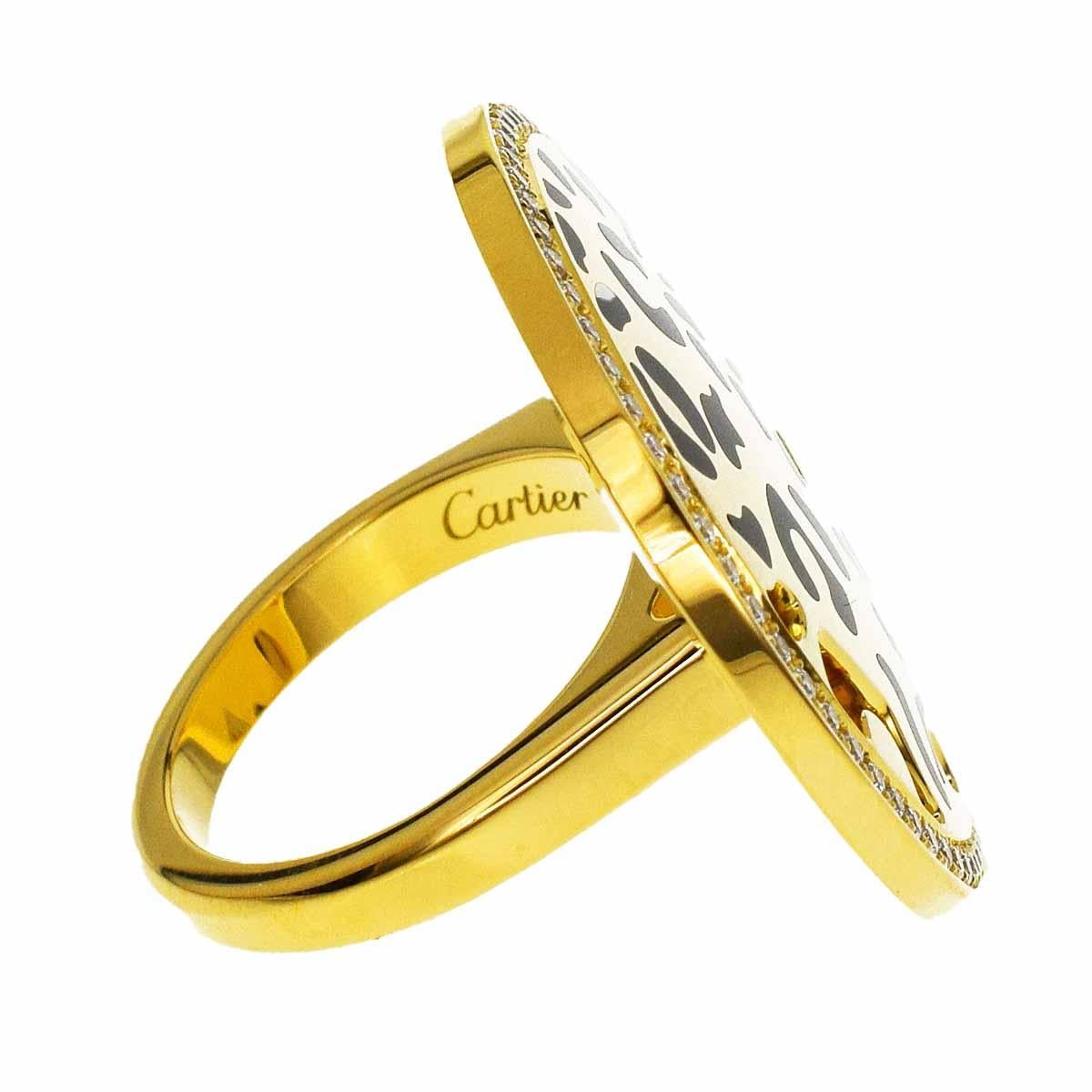 Cartier Diamant Tsavorit Lack 18 Karat Gelbgold Panthere De Cartier Ring für Damen oder Herren im Angebot