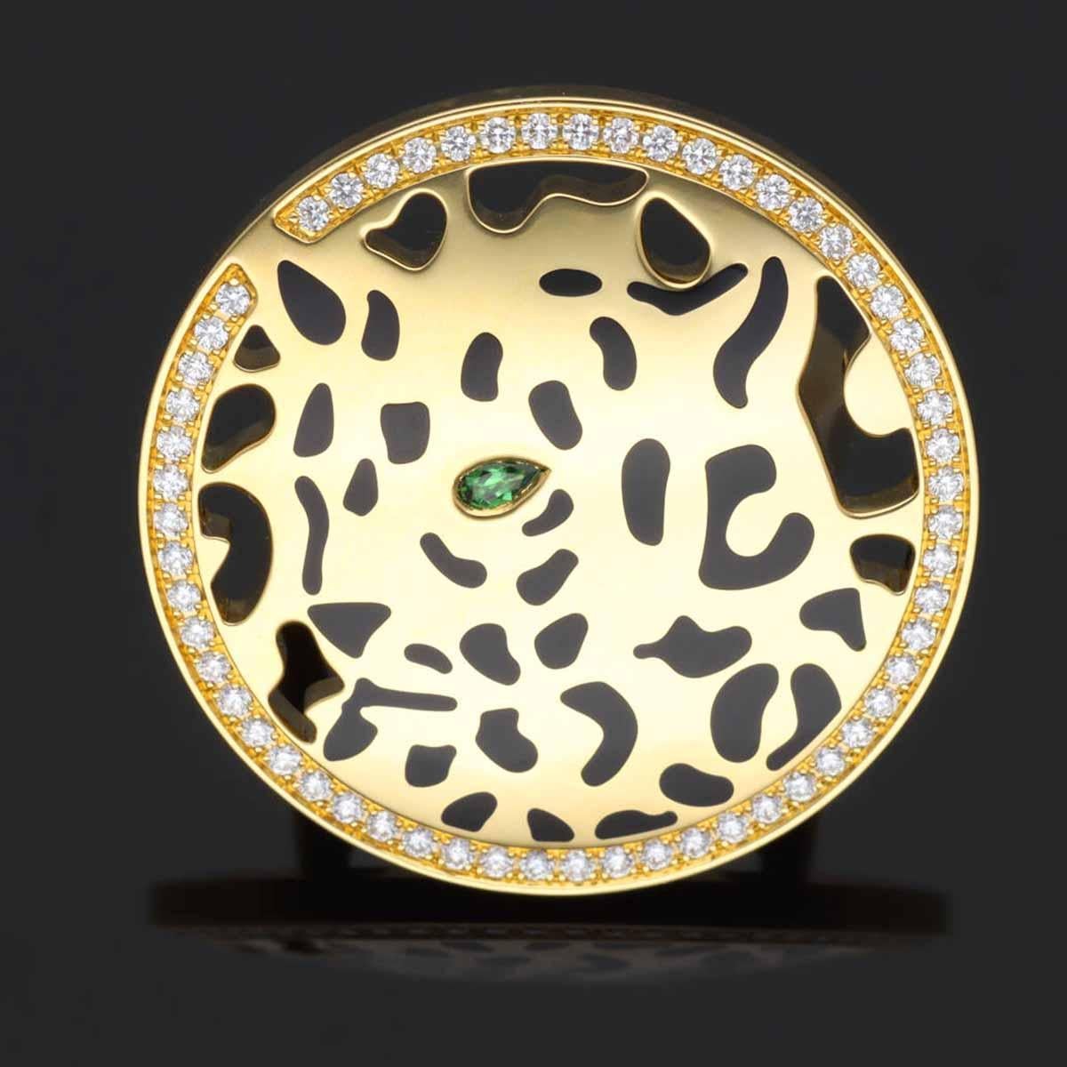 Cartier Diamond Tsavorite Lacquer 18K Yellow Gold Panthere De Cartier Ring US 4 For Sale 1
