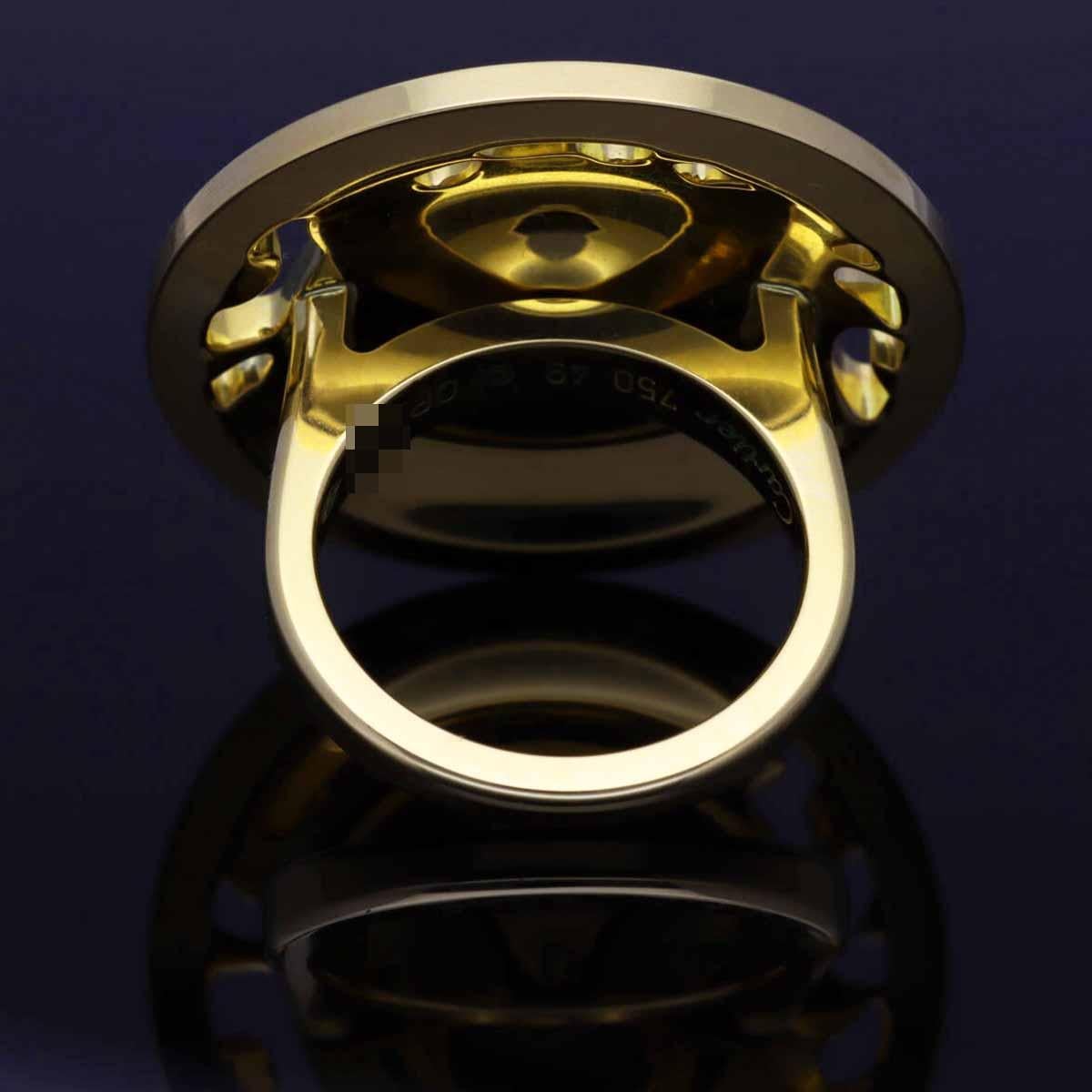 Cartier Diamond Tsavorite Lacquer 18K Yellow Gold Panthere De Cartier Ring US 4 For Sale 3