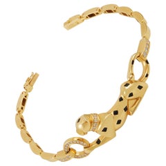 Cartier Diamond Tsavorite Onyx Yellow Gold Panther Bracelet