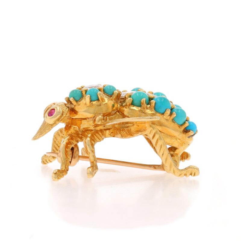 Round Cut Cartier Diamond Turquoise Ruby Vintage Bee Brooch -Yellow Gold 18k Rd .80ctw Pin For Sale