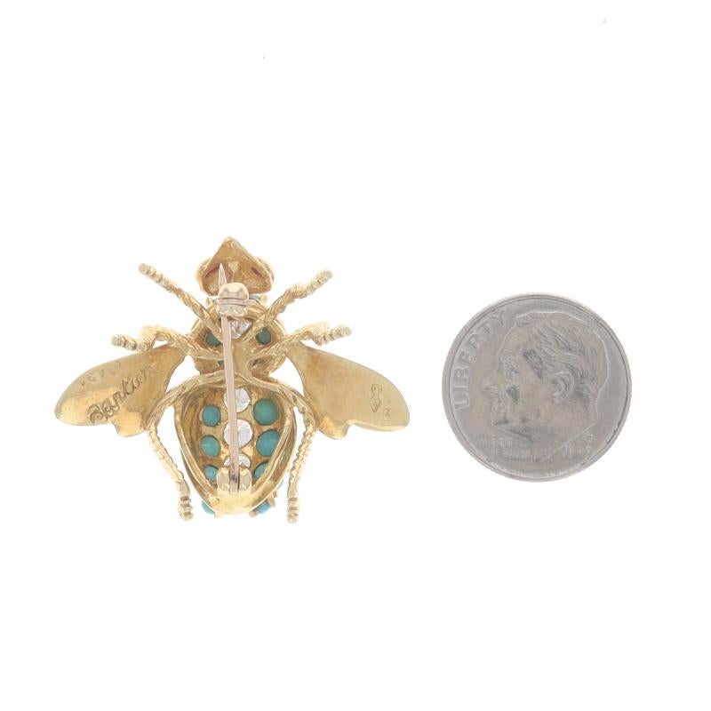 Cartier Diamond Turquoise Ruby Vintage Bee Brooch -Yellow Gold 18k Rd .80ctw Pin In Good Condition For Sale In Greensboro, NC