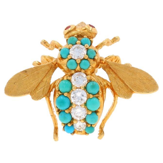 Cartier Diamond Turquoise Ruby Vintage Bee Brooch -Yellow Gold 18k Rd .80ctw Pin