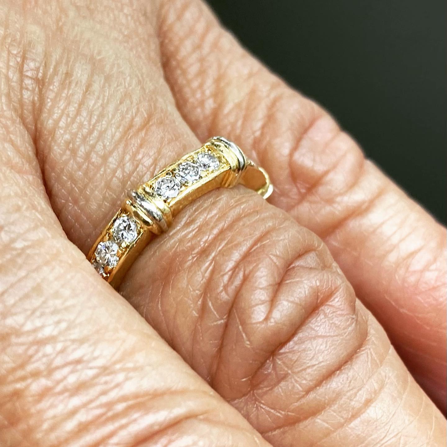 Contemporary Cartier Diamond Two-Tone Gold Eternity Ring Size 4.5 For Sale