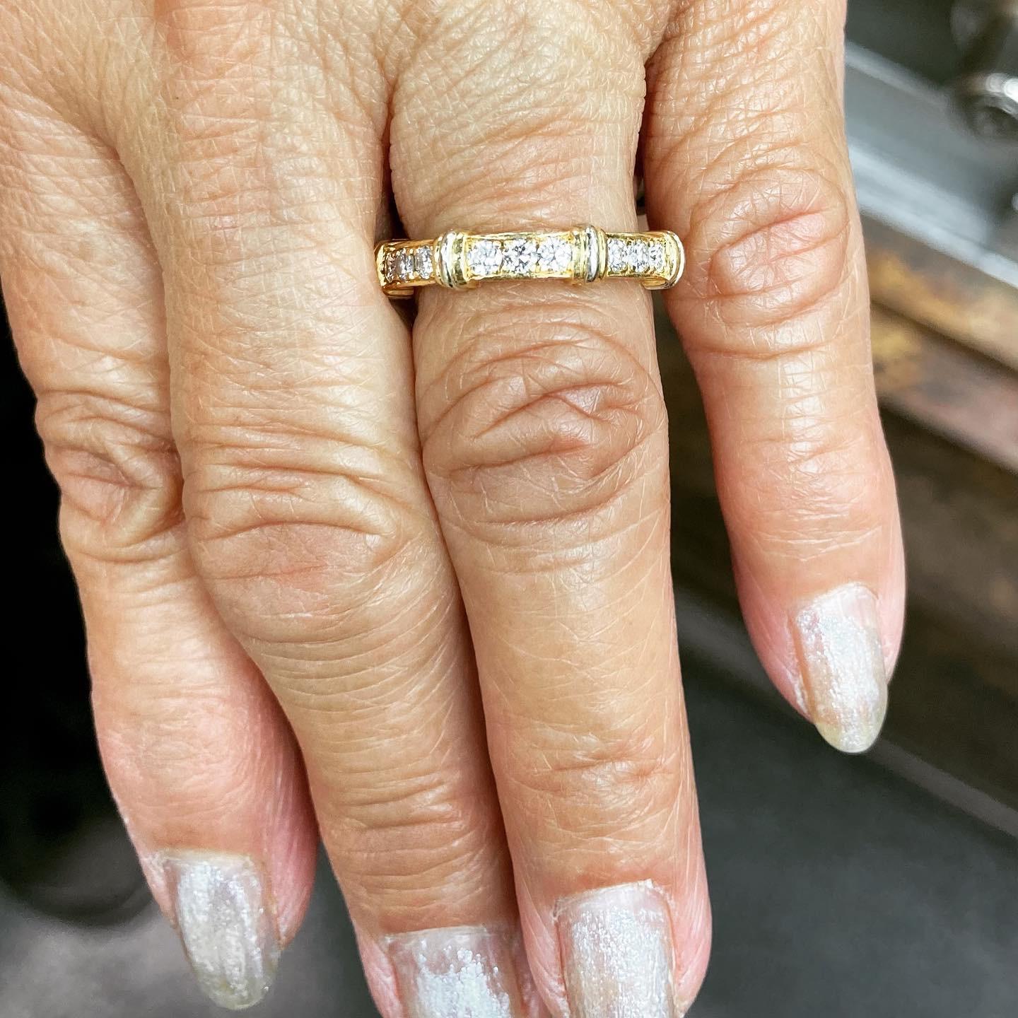 Round Cut Cartier Diamond Two-Tone Gold Eternity Ring Size 4.5