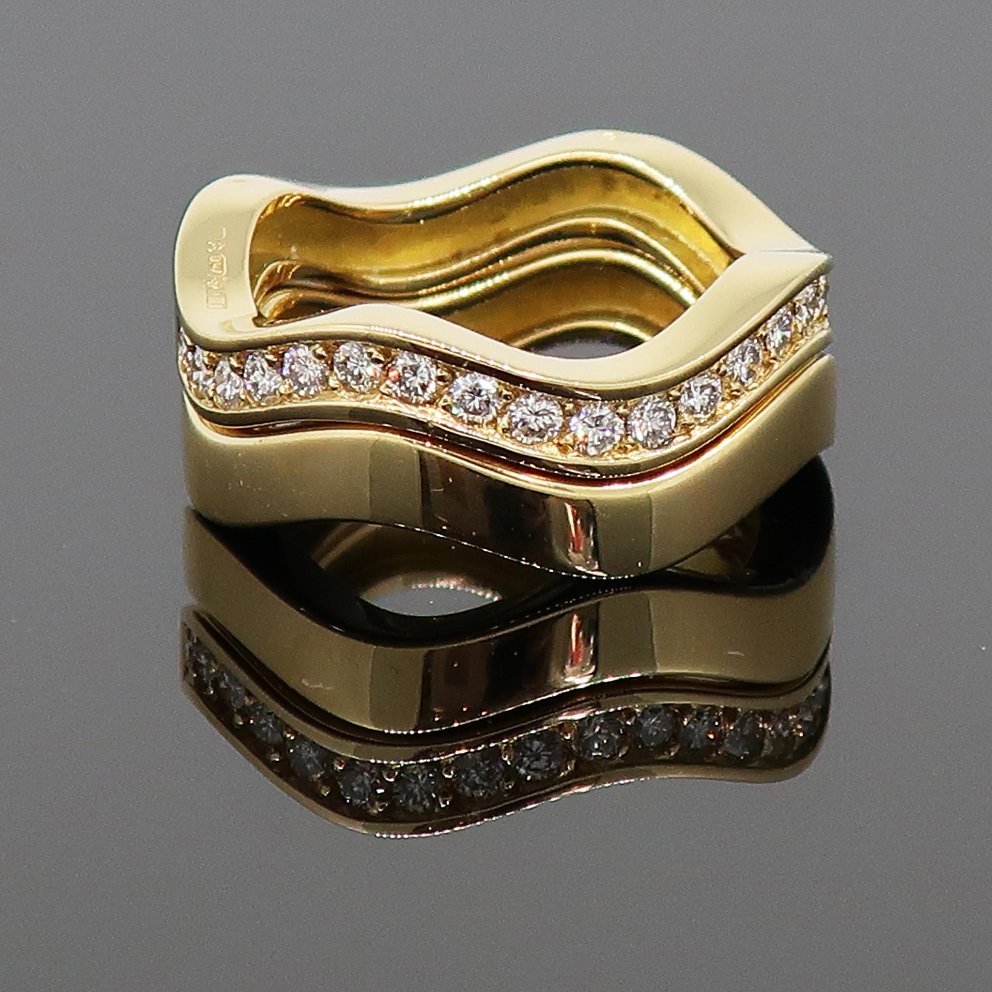 Contemporary Cartier Diamond Wave Band Ring Set 18ct Yellow Gold For Sale