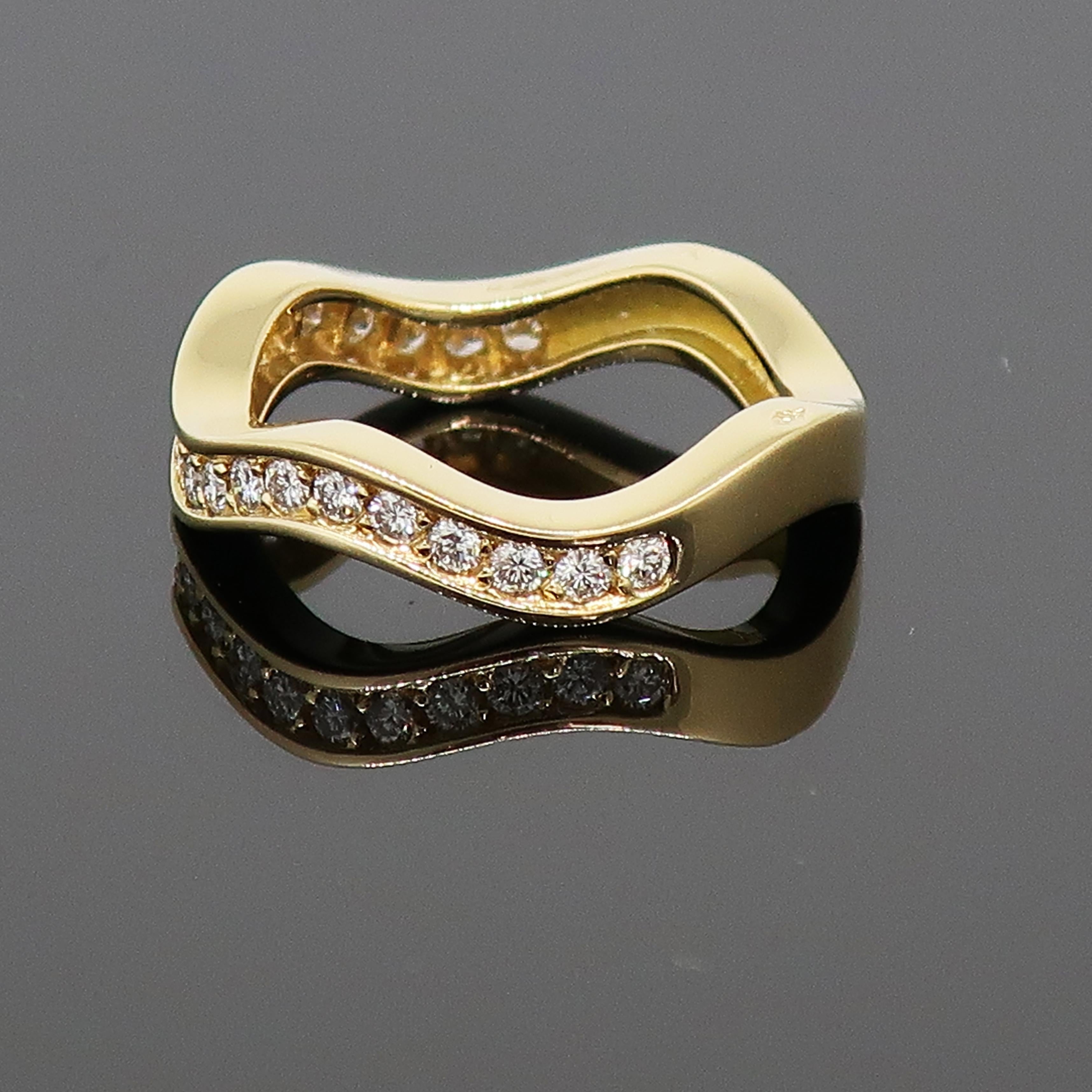 Cartier Diamond Wave Band Ring Set 18ct Yellow Gold In Excellent Condition For Sale In East Grinstead, GB