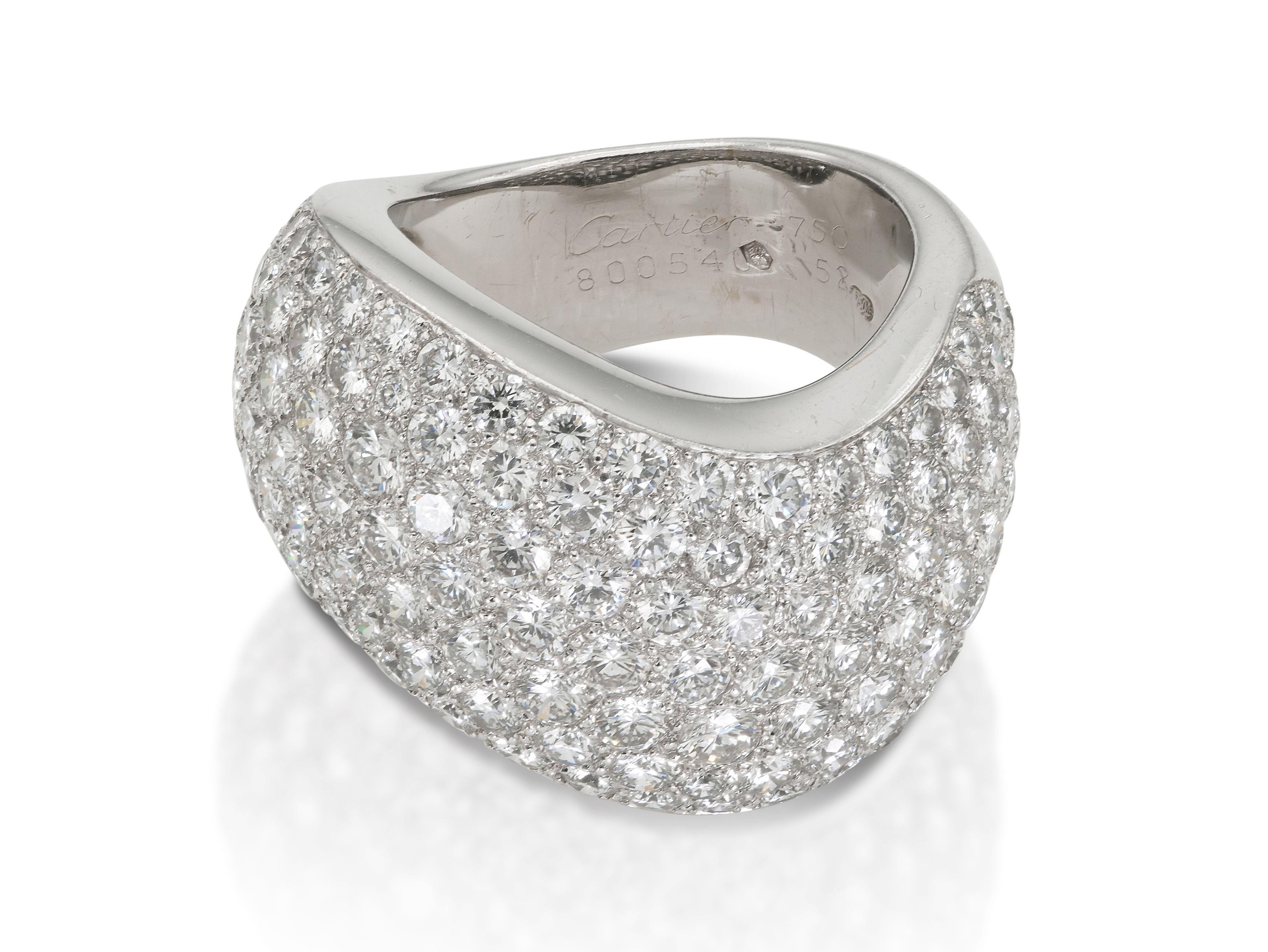 Cartier Diamond Wave Ring In Good Condition For Sale In New York, NY
