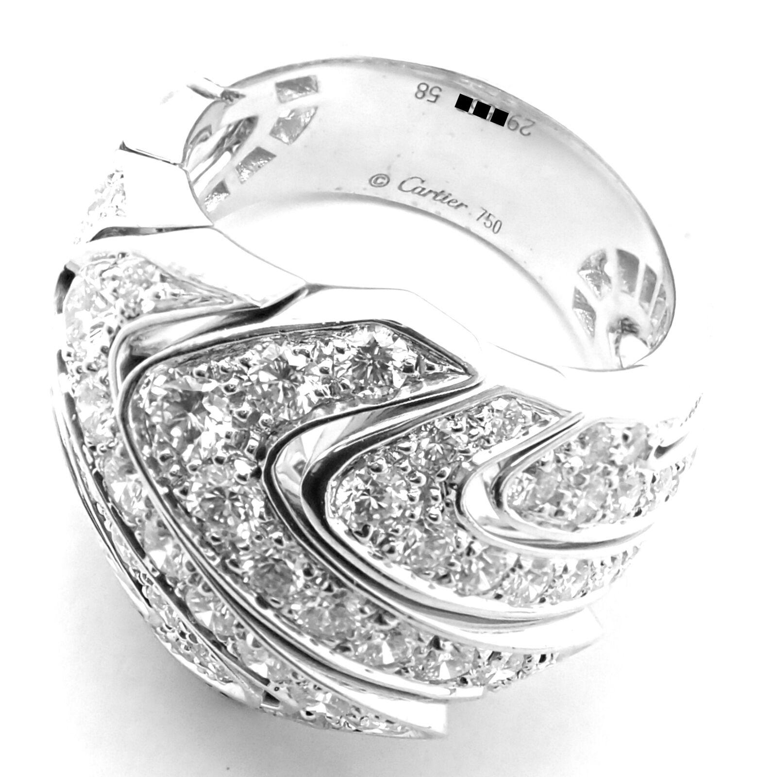 Brilliant Cut Cartier Diamond Waves Large White Gold Ring For Sale