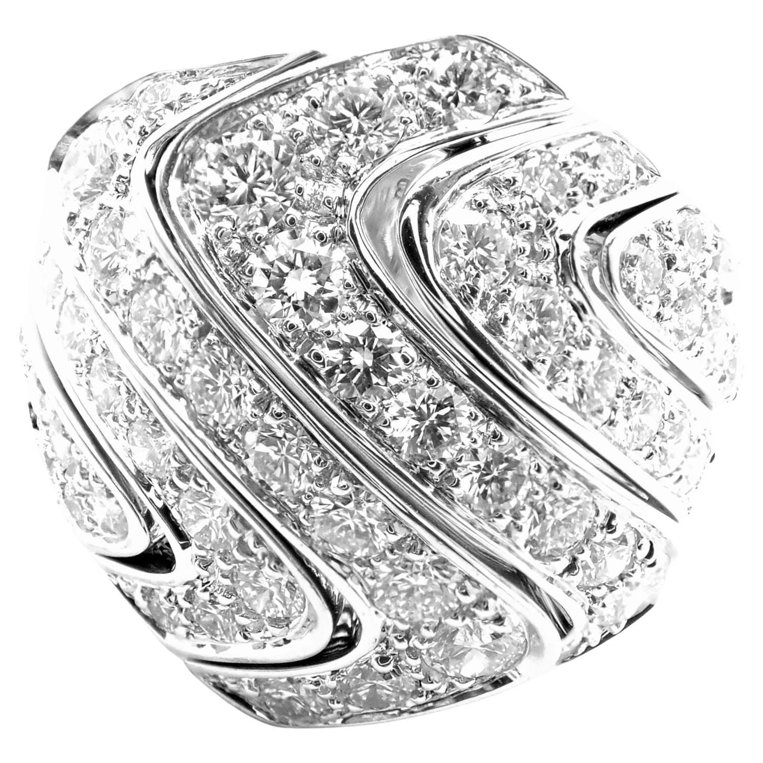 Cartier Diamond Waves Large White Gold Ring For Sale