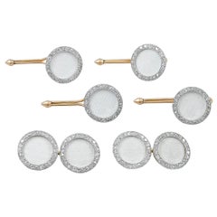 Cartier Diamond White Enamel Dress Set Cufflinks