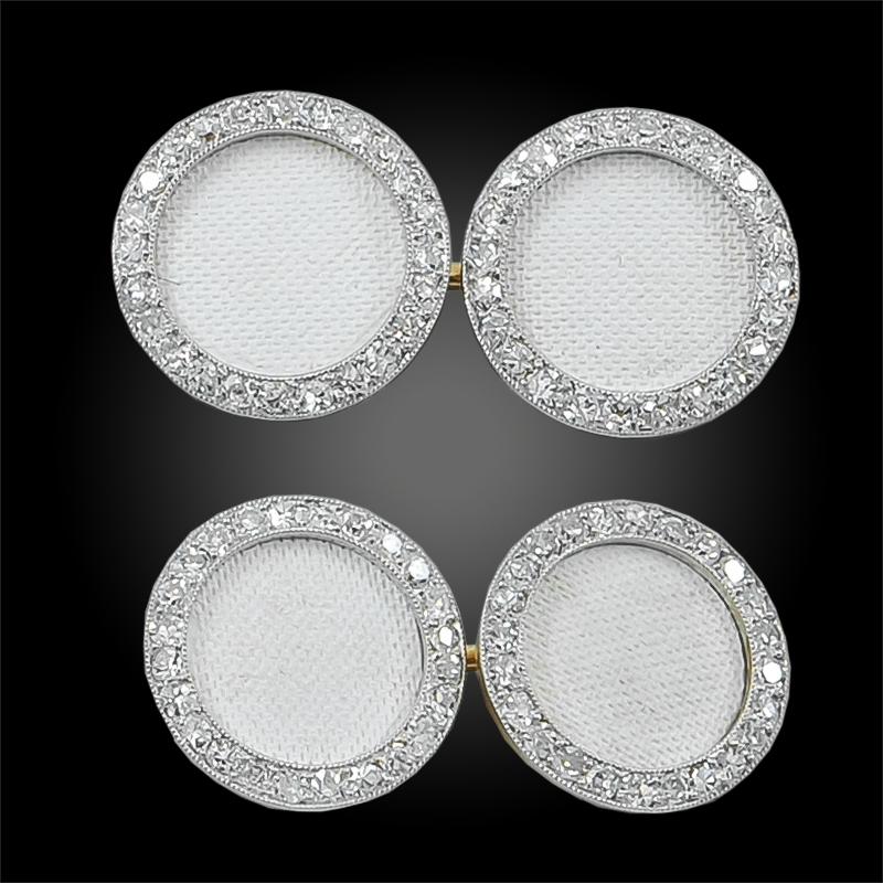 Taille ronde Cartier Ensemble de boutons de manchette en émail blanc et diamants en vente