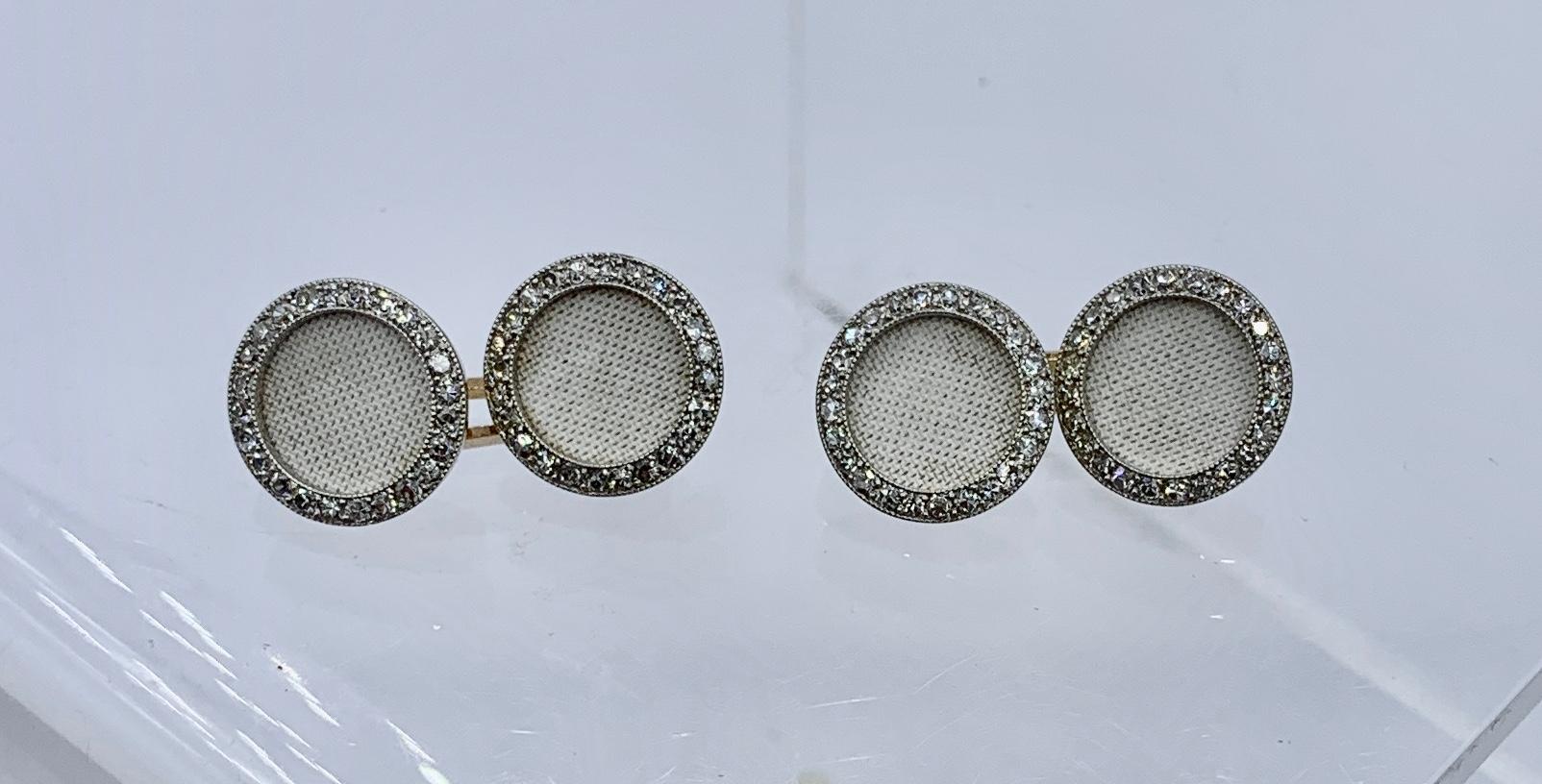 Cartier Ensemble de boutons de manchette style art déco en émail blanc et diamants, 1910 en vente 1