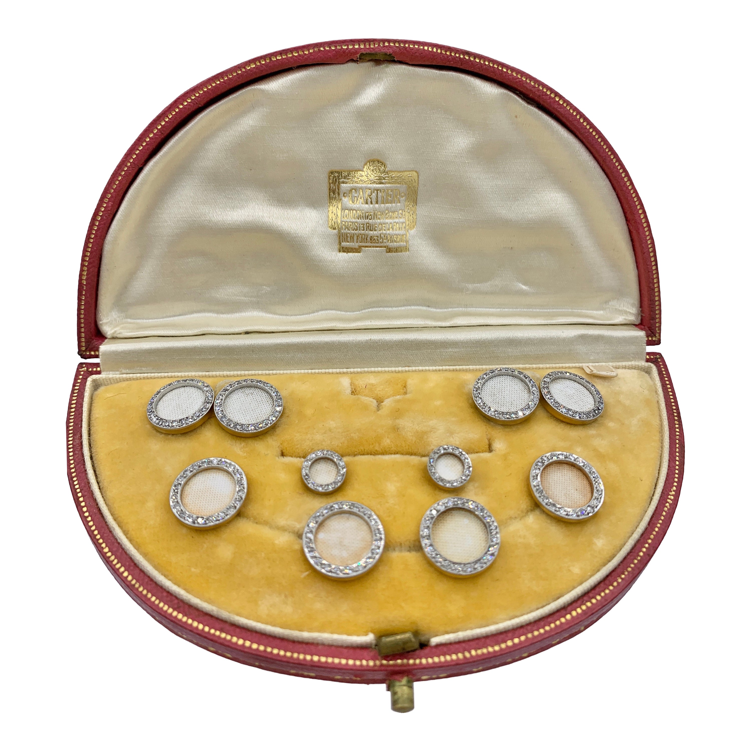 Cartier Diamond White Enamel Formal Wear Dress Set Art Deco 1910 Cufflinks Studs