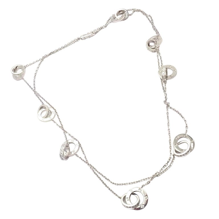 Cartier Diamond White Gold 8 Station Long Love Link Chain Necklace For