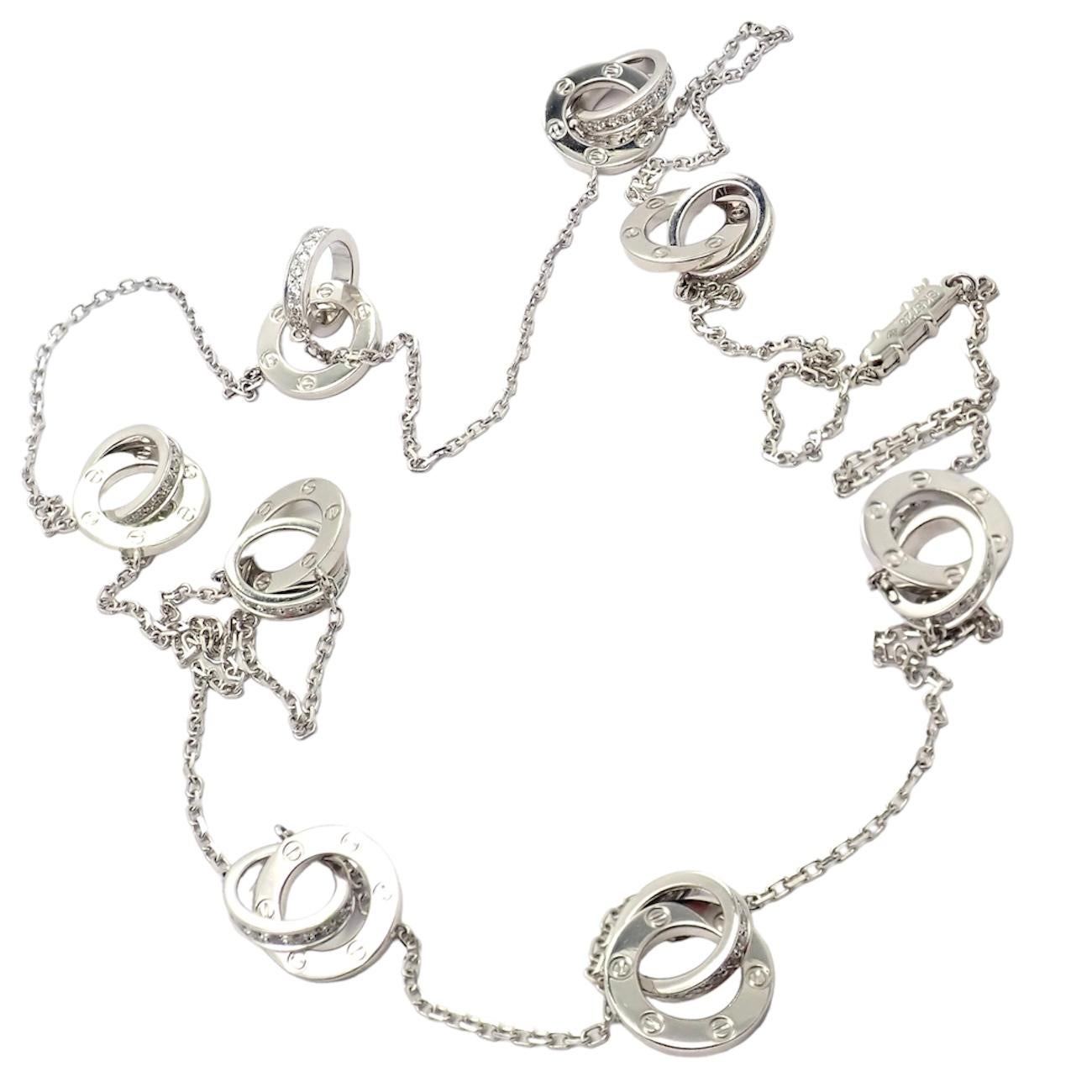 Taille brillant Cartier, collier à maillons d'amour à 8 chaînes en or blanc et diamants en vente