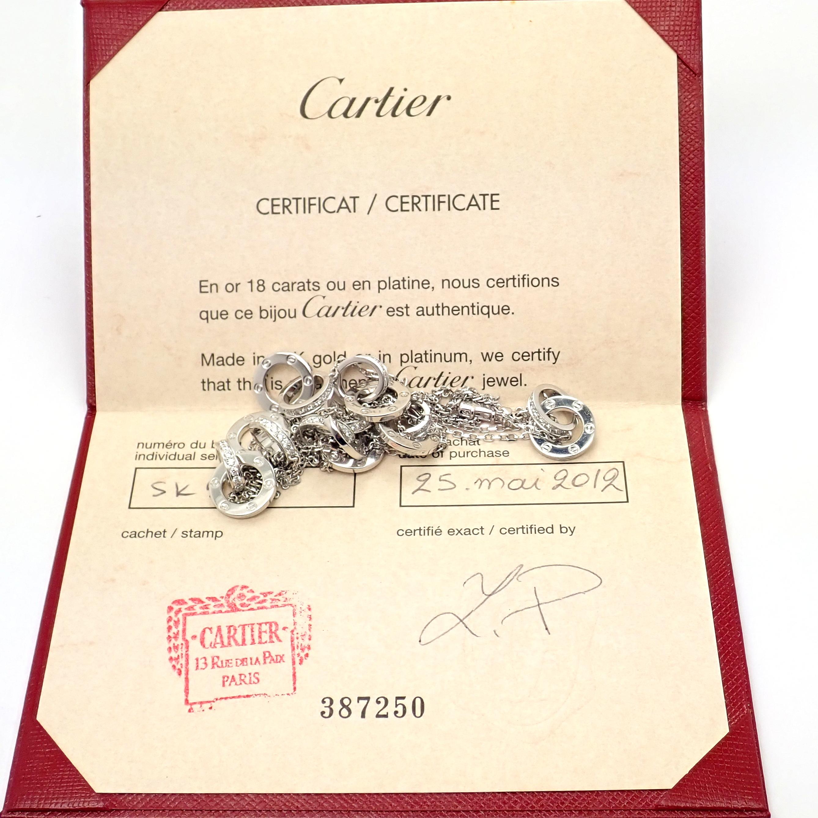 Cartier, collier à maillons d'amour à 8 chaînes en or blanc et diamants Unisexe en vente