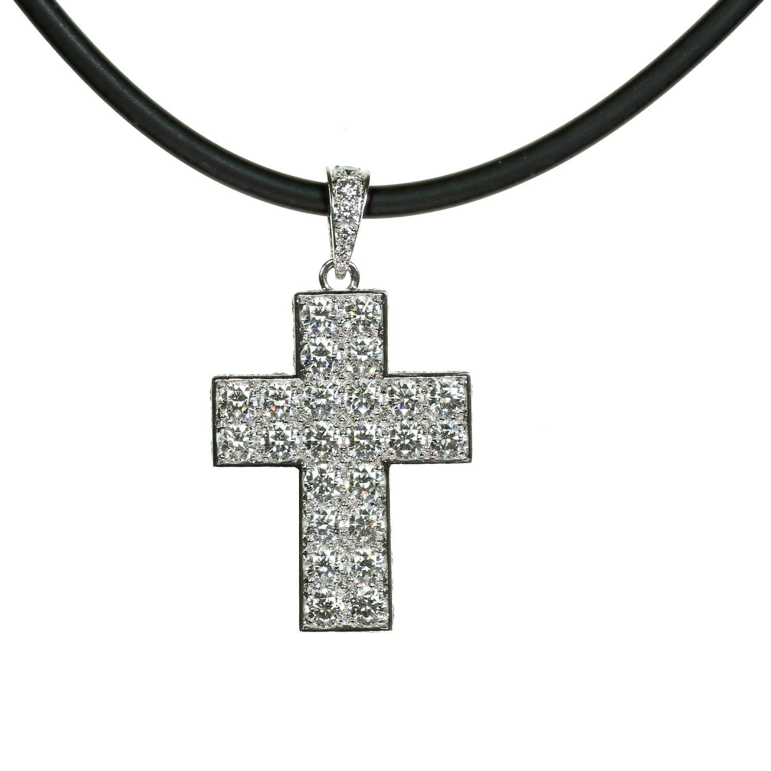 Brilliant Cut Cartier Diamond White Gold Cross Pendant Necklace