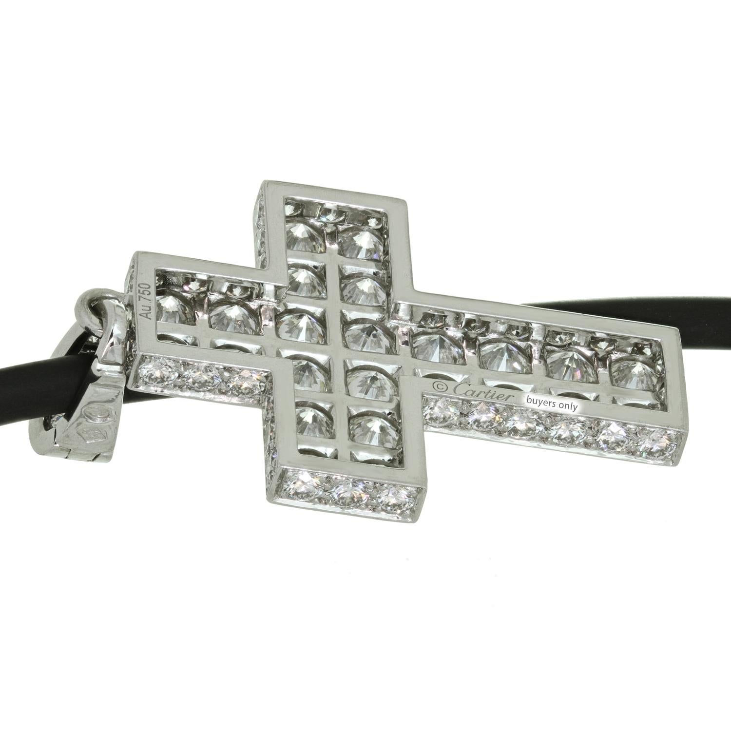 Cartier Diamond White Gold Cross Pendant Necklace In Excellent Condition In New York, NY
