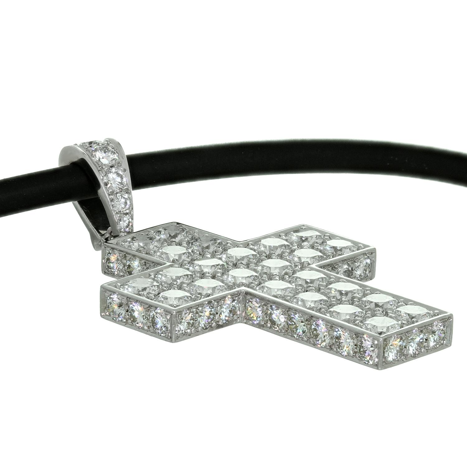 Women's Cartier Diamond White Gold Cross Pendant Necklace