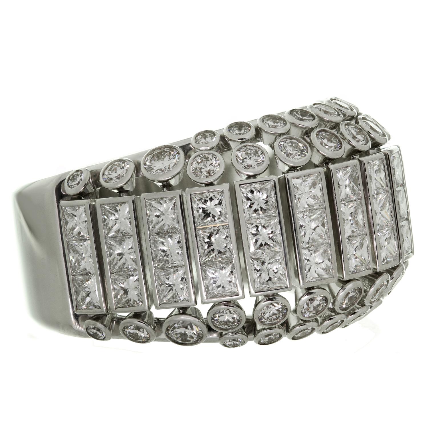 Brilliant Cut Cartier Diamond White Gold Domed Ring For Sale